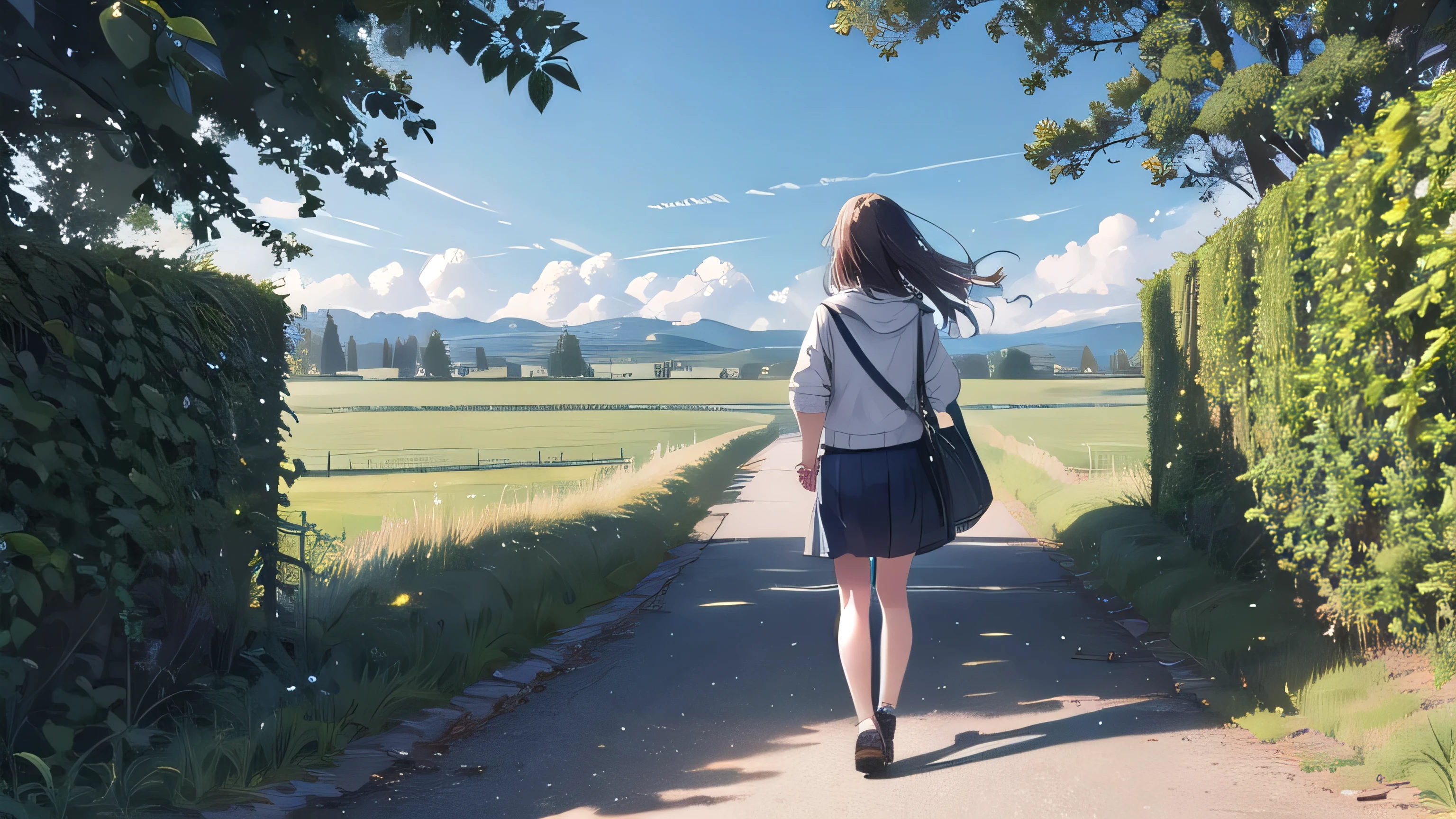 Girl walking in a field