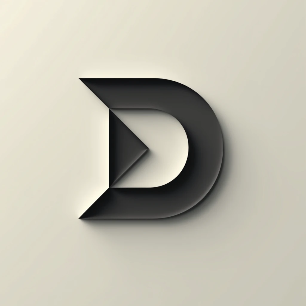 Design a logo or symbol with the letter D, in a cool style with only 2 colors, a single tone like black and white, Request a minimalist, modern, and valuable style, 2D