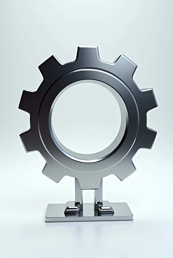 Create a chrome gear that I can put text inside, It's for a logo, I want this gear standing upright facing me