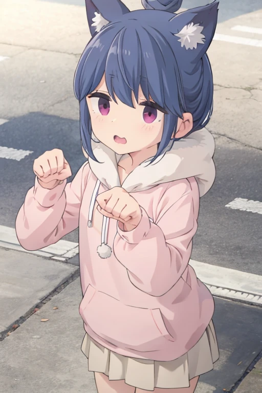 rin shima,paw pose,looking down