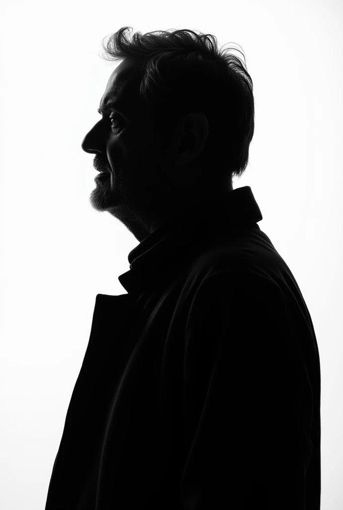 Black and white silhouette of a middle-aged man's profile