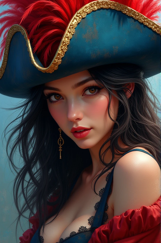 Woman in colorful pirate hat