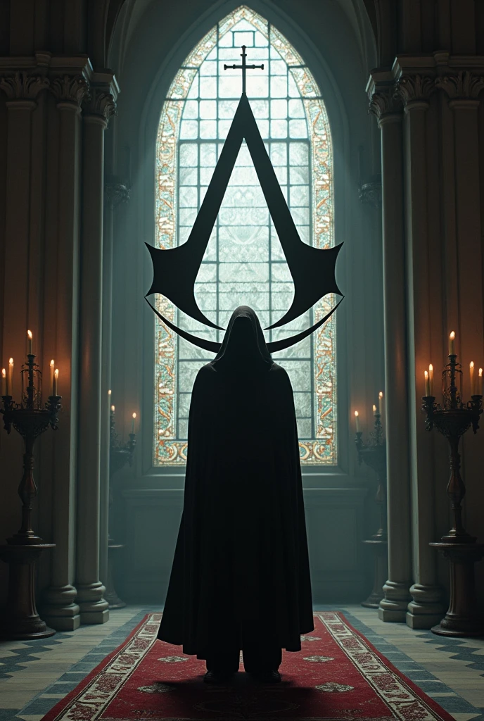 The Assassin's Creed logo with a religious theme