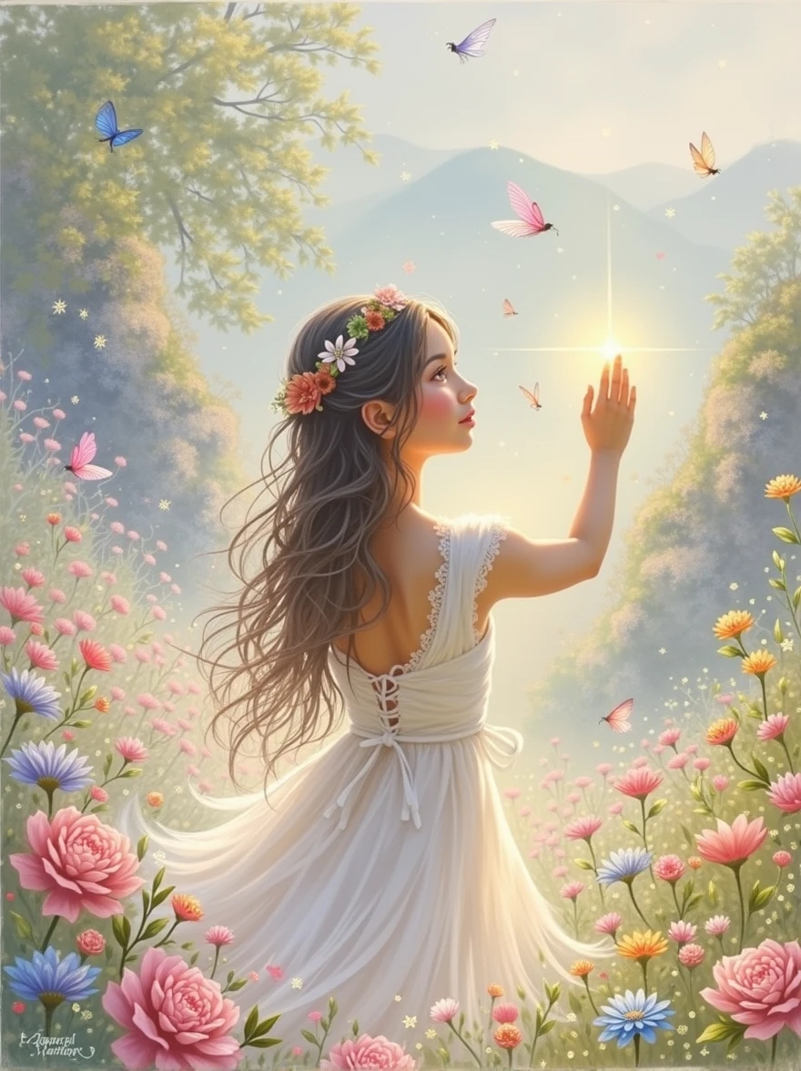 Create a fairytale style picture from this photo, add some bright colors, magical mood