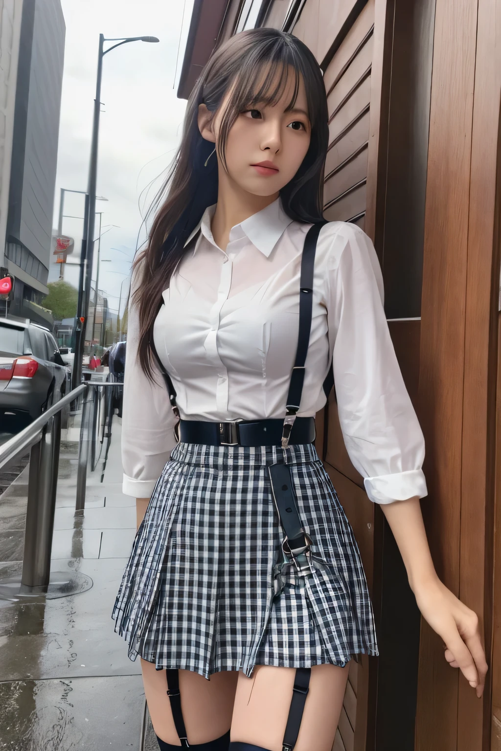 1 female, , high quality, masterpiece, Ultra-high resolution, Cinema Lighting, 1 female, , high quality, masterpiece, Ultra-high resolution, , Cinema Lighting, suspenders Moderate breasts Small face Looking up Sweat Thin belt buzzer 脇Sweat garter belt Belt on pants holster Hands behind your back Looking up Anxious face Knee-high Knee socks Knee-highソックス garter ふとももにgarter belt Checkered mini skirt Panty shot Skirt gap Armament holster holster Hands behind your back Anxious expression Anxious face, legs apart Armament Leg Holster holster See-through clothing heavy rain Rain-soaked dress shirt,Moderate breasts ガーターbelt suspenders Garter on the thigh Checkered mini skirt Looking up Pause belt Armpit sweat Hands behind back Raise your hands