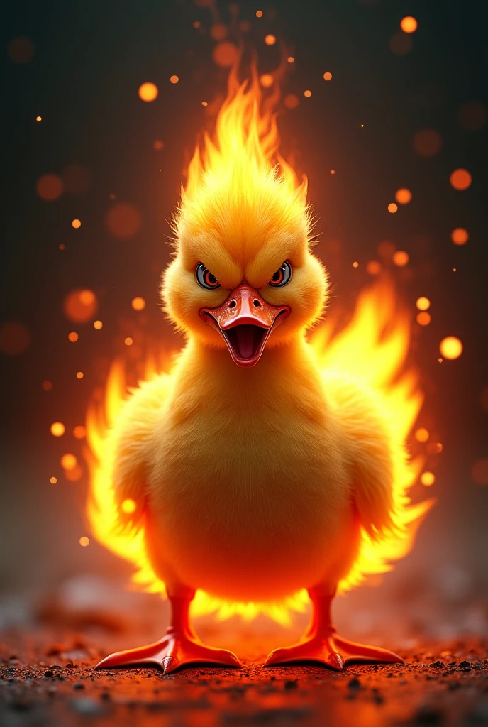 The duck is furious and on fire.