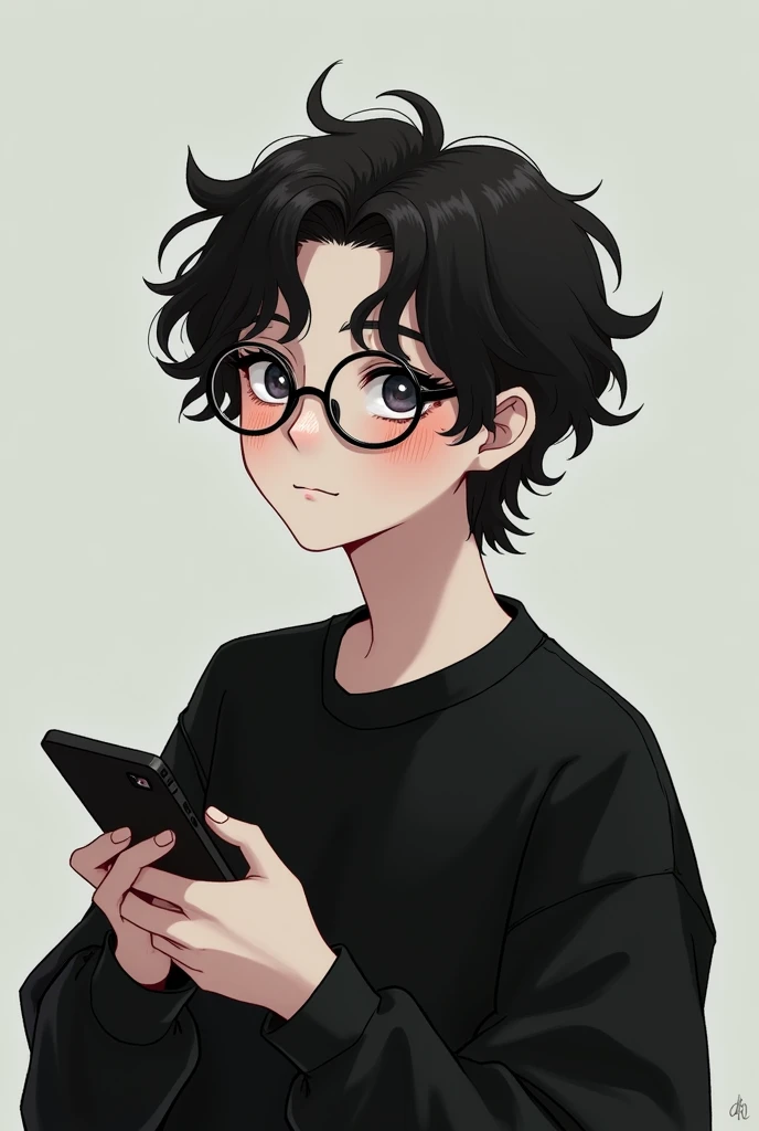 there is a woman with glasses and a black shirt holding a cell phone, halfbody headshot, around 1 9 years old, with short hair, very very low quality picture, high quality portrait, no makeup wavy hair, androgynous person, low quality photo, low quality photograph, with no facial features, headshot profile picture, nft portrait, with glasses