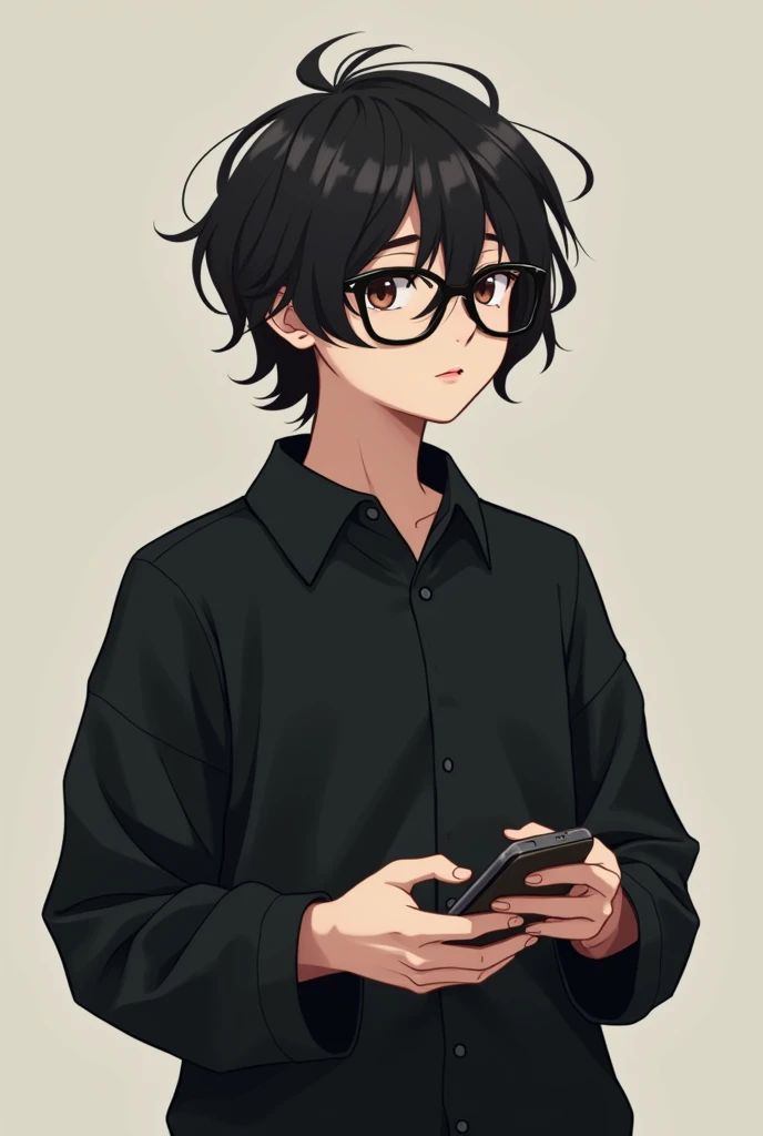 there is a woman with glasses and a black shirt holding a cell phone, halfbody headshot, around 1 9 years old, with short hair, very very low quality picture, high quality portrait, no makeup wavy hair, androgynous person, low quality photo, low quality photograph, with no facial features, headshot profile picture, nft portrait, with glasses