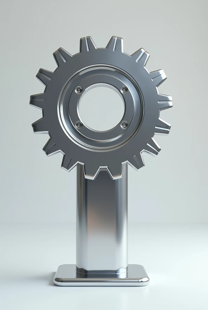 Create a chrome gear that I can put text inside, It's for a logo, I want this gear standing upright facing me