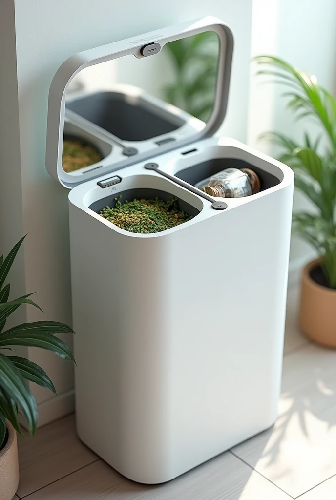 create a blueprint for a multi-functional, sensored dual grinder trash bin
the sensor detects the trash. for example, someone throws a Plastic waste on the grinder for biodegradable products, then the trash bin will reject it.
the dual grinder: for the first grinder, it is for the plastic wastes. there is a plastic bottle under the first grinder and the grinded plastic goes directly into the bottle and once the bottle is full, it turns into an ecobrick. for the second grinder, it is for the biodegradable products where when you put a biodegradable products into the grinders, it turns into fertilizer once grinded.