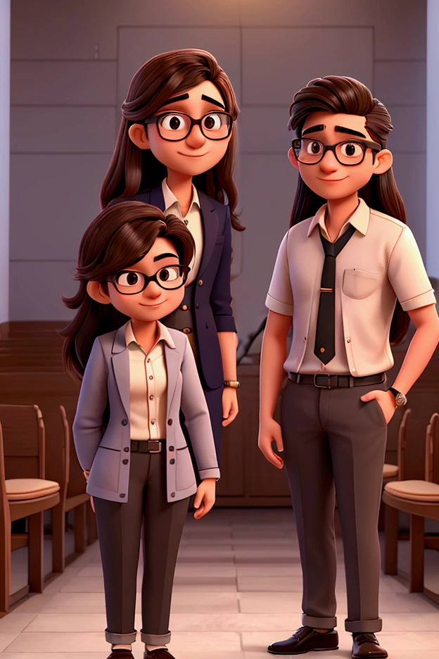 A male (21 years old, malaysian, wear glasses, no beard, short hair, casual smart) and a female(21 years old, long hair, wear glasses, wearing formal wear). They are husband and wife. They are at the church sharing testimony, holding microphone. Each of them talk and giving speech