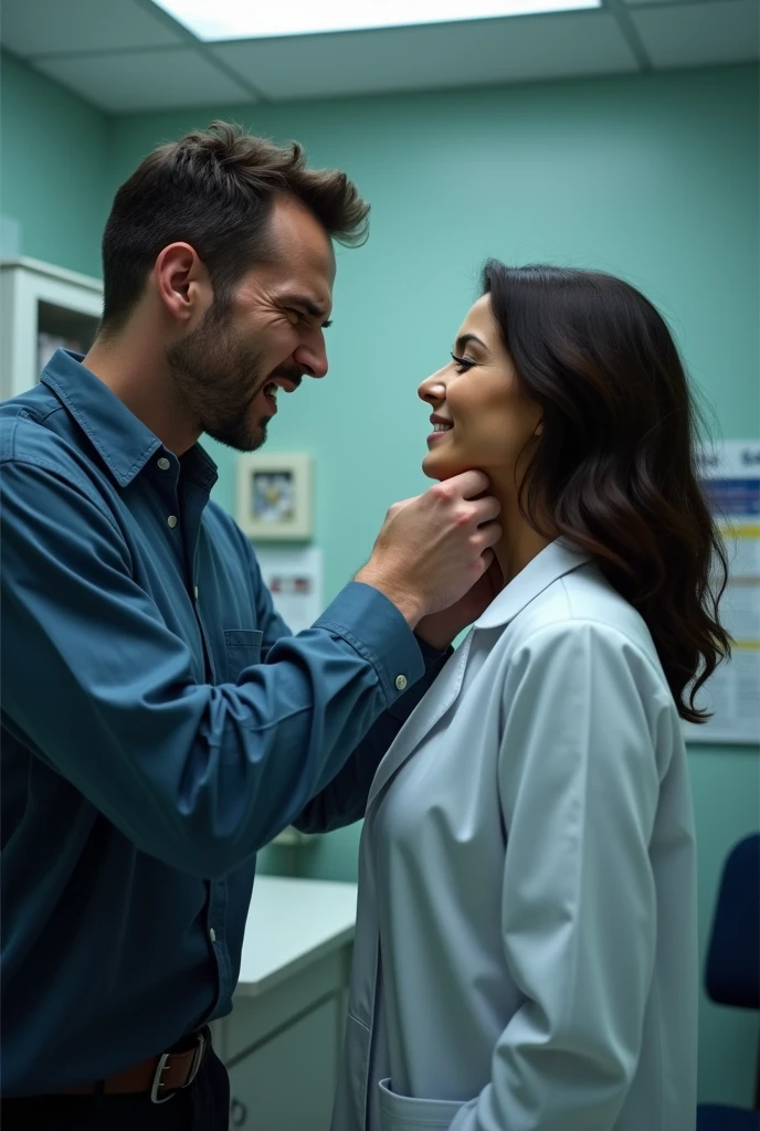 Man pressing neck female doctor for killing her