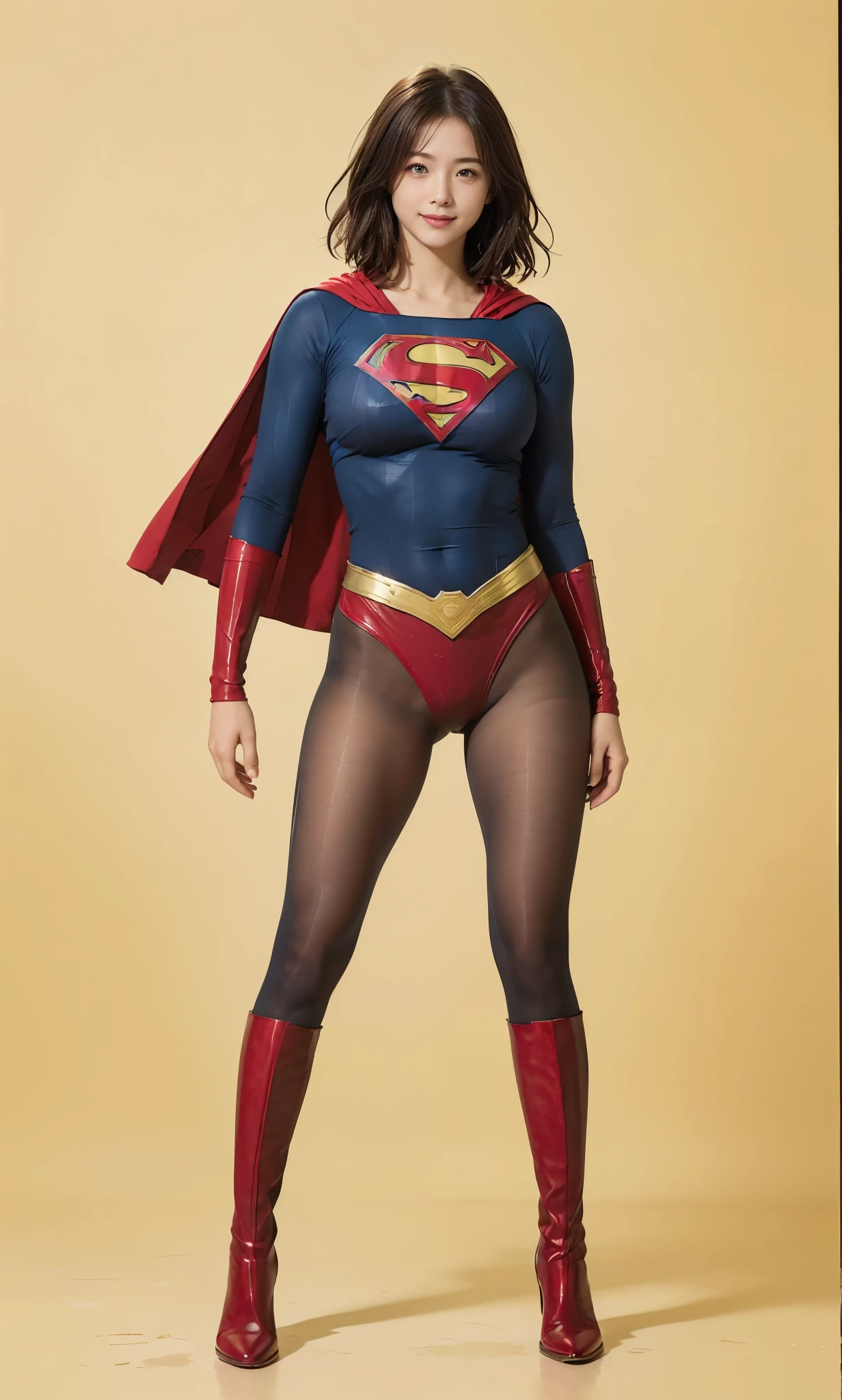No background、(((Looking down、Looking down)))、(((Beautiful legs in black tights.)))、(((Legally express the beauty of your smile)))、((((Make the most of your original images)))、(((Supergirl Costume)))、(((Beautiful short bob hair)))、(((suffering)))、(((Please wear black tights....、Wear red boots)))、((Best image quality、8k))、((Highest quality、8k、masterpiece:1.3))、(((Preserve background )))、Sharp focus:1.2、Beautiful woman with perfect figure:1.4、Slim Abs:1.2、Wet body:1.5、Highly detailed face and skin texture、8k