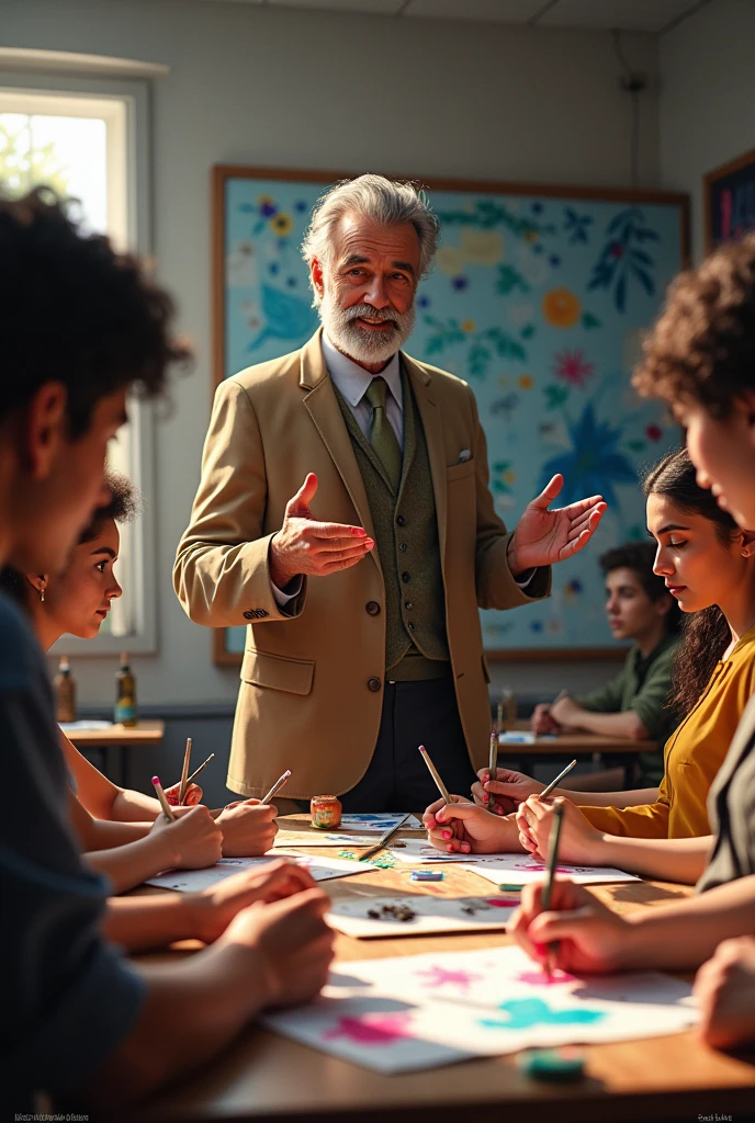 José Herélis Simão Carnauba giving a class while students paint their nails