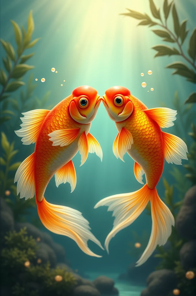 two goldfish that are inlove