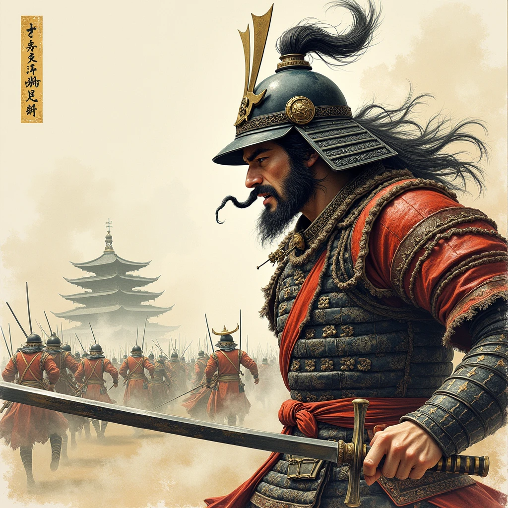 Three Kingdoms,Attache,Shogun,Shouting threats towards here,Battle,Imperial Army,Attack,Strong winds,Tiger Whiskers,Ready to die,Martial God,Frizzed and tangled hair,Fantasy,A painting drawn with ink.,A hood with decorations that suggest high social standing,A helmet that looks like it belongs to someone of high rank