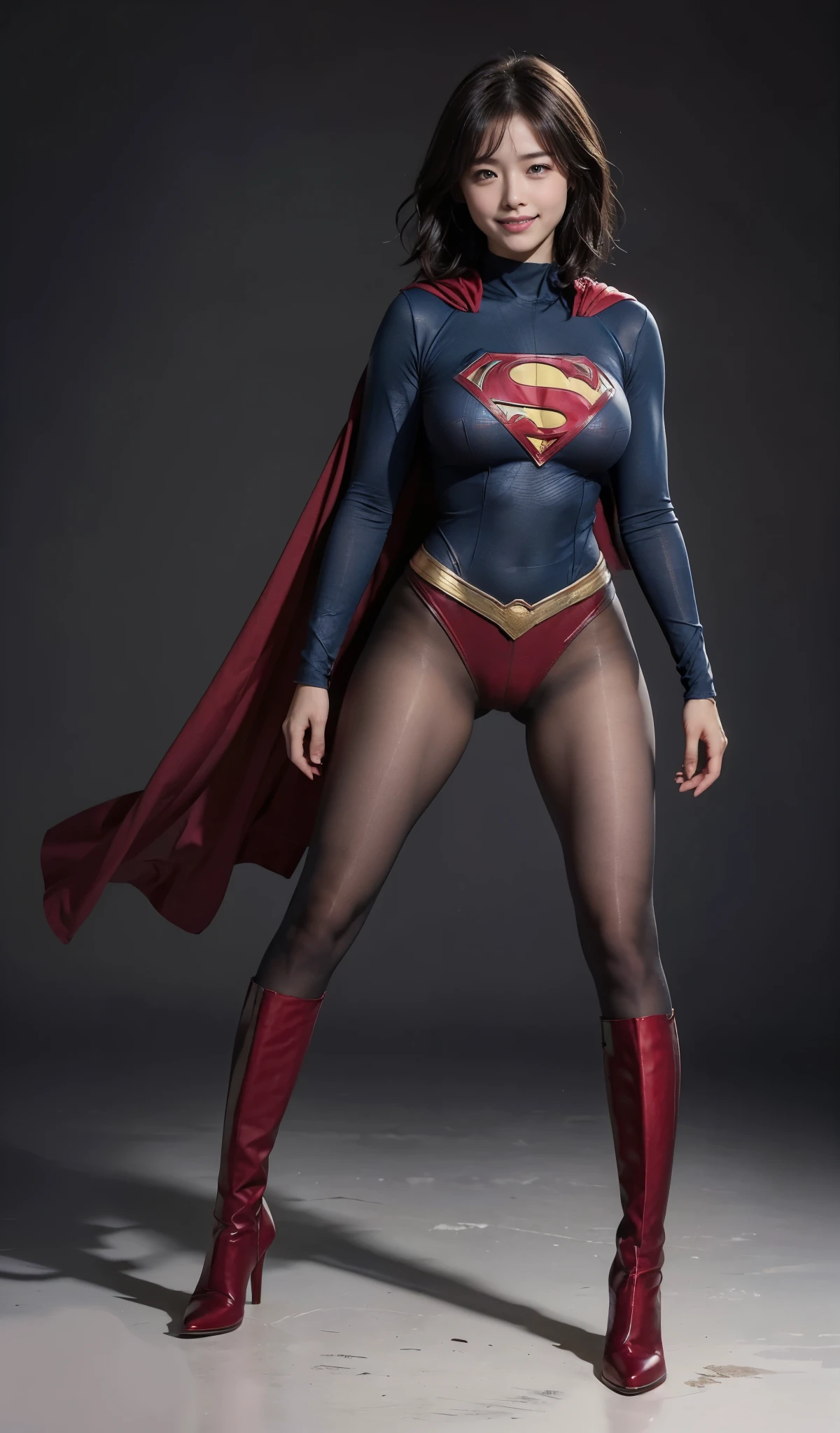 No background、(((Looking down、Looking down)))、(((Beautiful legs in black tights.)))、(((Legally express the beauty of your smile)))、((((Make the most of your original images)))、(((Supergirl Costume)))、(((Beautiful short bob hair)))、(((suffering)))、(((Please wear black tights....、Wear red boots)))、((Best image quality、8k))、((Highest quality、8k、masterpiece:1.3))、(((Preserve background )))、Sharp focus:1.2、Beautiful woman with perfect figure:1.4、Slim Abs:1.2、Wet body:1.5、Highly detailed face and skin texture、8k