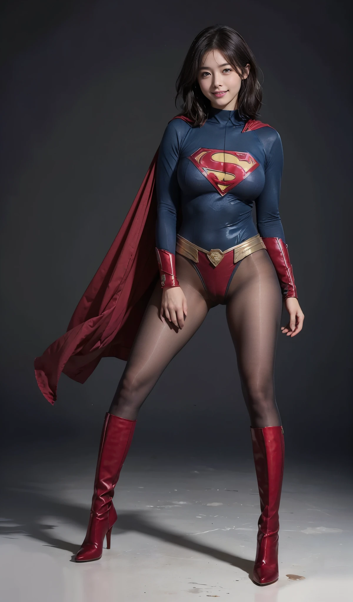 No background、(((Looking down、Looking down)))、(((Beautiful legs in black tights.)))、(((Legally express the beauty of your smile)))、((((Make the most of your original images)))、(((Supergirl Costume)))、(((Beautiful short bob hair)))、(((suffering)))、(((Please wear black tights....、Wear red boots)))、((Best image quality、8k))、((Highest quality、8k、masterpiece:1.3))、(((Preserve background )))、Sharp focus:1.2、Beautiful woman with perfect figure:1.4、Slim Abs:1.2、Wet body:1.5、Highly detailed face and skin texture、8k