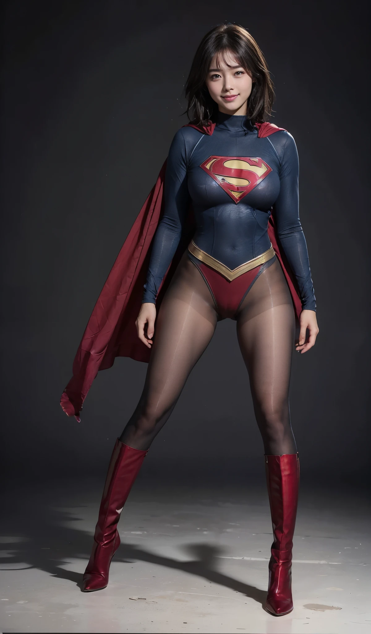 No background、(((Looking down、Looking down)))、(((Beautiful legs in black tights.)))、(((Legally express the beauty of your smile)))、((((Make the most of your original images)))、(((Supergirl Costume)))、(((Beautiful short bob hair)))、(((suffering)))、(((Please wear black tights....、Wear red boots)))、((Best image quality、8k))、((Highest quality、8k、masterpiece:1.3))、(((Preserve background )))、Sharp focus:1.2、Beautiful woman with perfect figure:1.4、Slim Abs:1.2、Wet body:1.5、Highly detailed face and skin texture、8k