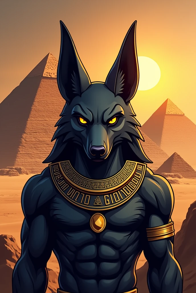 Anubis mascot logo with the background showing the pyramids of Egypt