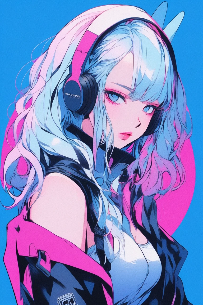 Illustrator, anime , Realistic ,sketch , 1 person, ,lip, Bunny Girl Costume, (((whole body))), order, Blue gradient background, Neon Medium Hair,Texture Trim, Canadian, (masterpiece,Highest quality) 