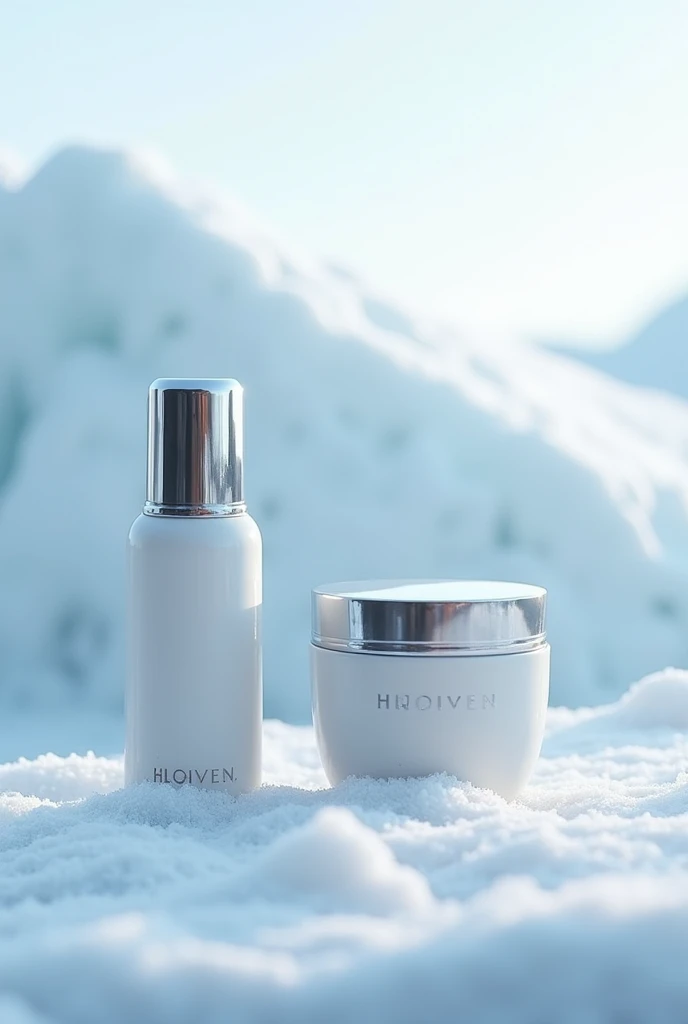 photography realistic, announcement, from front view, Products, smooth light, icy landscape, High details, sharpening, sharp contrast, focus on the Products,