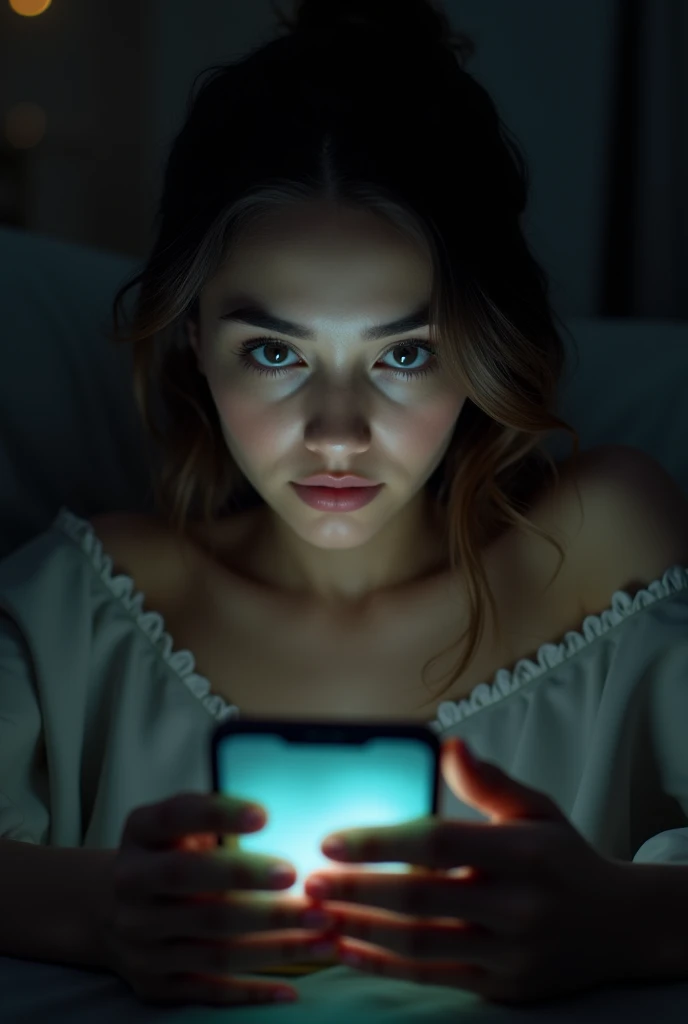 A woman is watching a movie on her phone