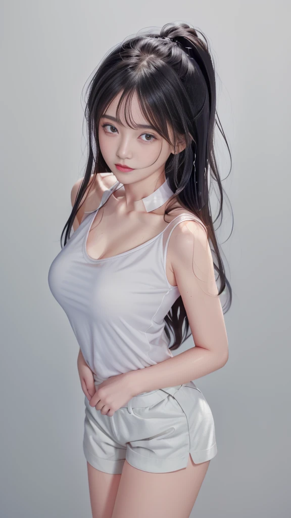 Black Hair,(Long hair),black eyes, (Glowing eyes),(Black dress:1.2),,,pleasure,charming的面部表情,Aheiyan,charming,blush,Shy,surprise,panic,Shy,shame, Wink at someone,comfortable,call,open mouth,Slobber,,Fair and rosy skin,Ruddy complexion,Sweat,wet,Caress,sexual pleasure,Endure pleasure,leave,charming的表情, Detailed description,Break(masterpiece), (close up), (best quality), Very detailed, (close up) beautiful, beautiful, (close up), (A beautiful Girl), (collar, collar), Delicate pink areola, (Delicate skin painting), (cheeky: 1.4), Top CG quality 8k wallpaper, Practical, Master Level, masterpiece, portrait, (1 girl), Perfect Miss Body, (((Tight white T-shirt))), beautiful eyes, (Delicate face), Black short hair, Tie your hair up, 光 blue hairpin, Black Silk Frame Glasses, (White skin), (Optimal Lighting), (Super intricate details), 4K Unified, (Very detailed CG), Showing off her white legs, , Hot Pants, shorts,