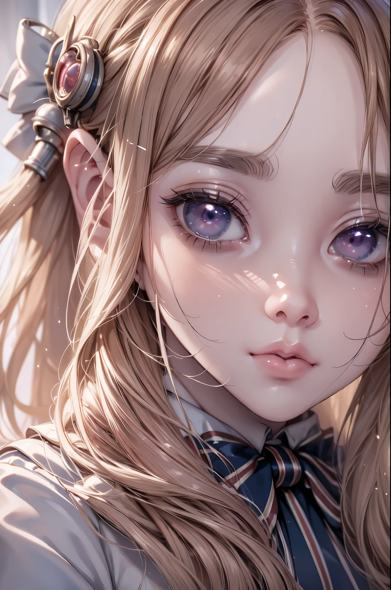 Beautiful and attractive Caucasian female robot、Ｍ3GEN、Half-body photo、Attractive round face、double eyelid、Bright peach blossom eyes、Pink Lips、Small Nose、Concentrated face、Glaring、Face close-up、Ultra-high resolution、Super detailed、scared、Junji Ito。