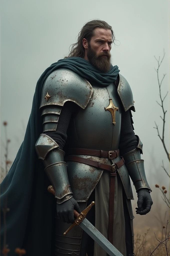 Sir Alaric, once a gleaming beacon of valor and chivalry in the kingdom of Eldoria, now wanders the lands as a disgraced knight. His gleaming armor, once a symbol of his unblemished honor, is now tarnished and scarred, a silent testament to battles lost and promises broken. The weight of his betrayal, a burden too heavy to bear, has cast a shadow upon his soul. His eyes, once bright with the fire of righteousness, have dimmed into a solemn gray. Despite his fallen state, he carries himself with a tattered dignity, his posture that of a man who has seen the abyss and strives to climb out. He speaks rarely, but when he does, his words are measured and heavy with the weight of his past. His quest for redemption is a solitary one, driven by a desire to atone for his failures and restore his shattered reputation.