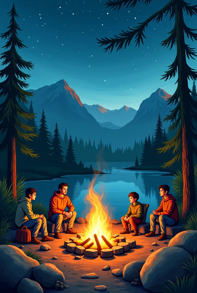Make a design banner, camping, bonfire.