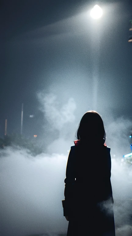 (Mysterious fog:1.5), (Thick Fog:1.2),Woman's shadow, pale light