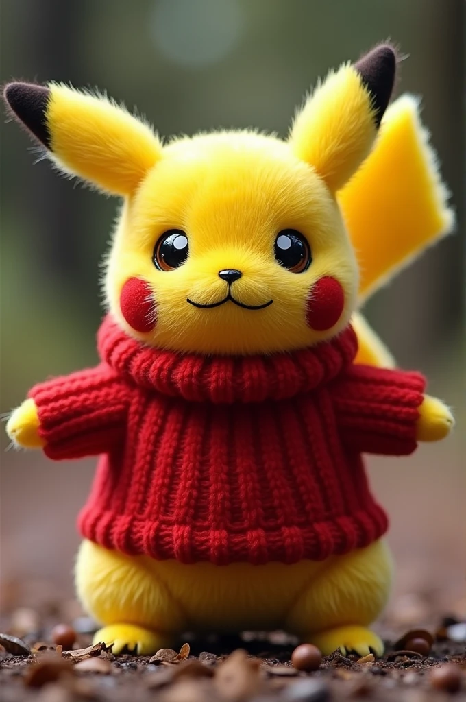 Pikachu wearing a red sweater 