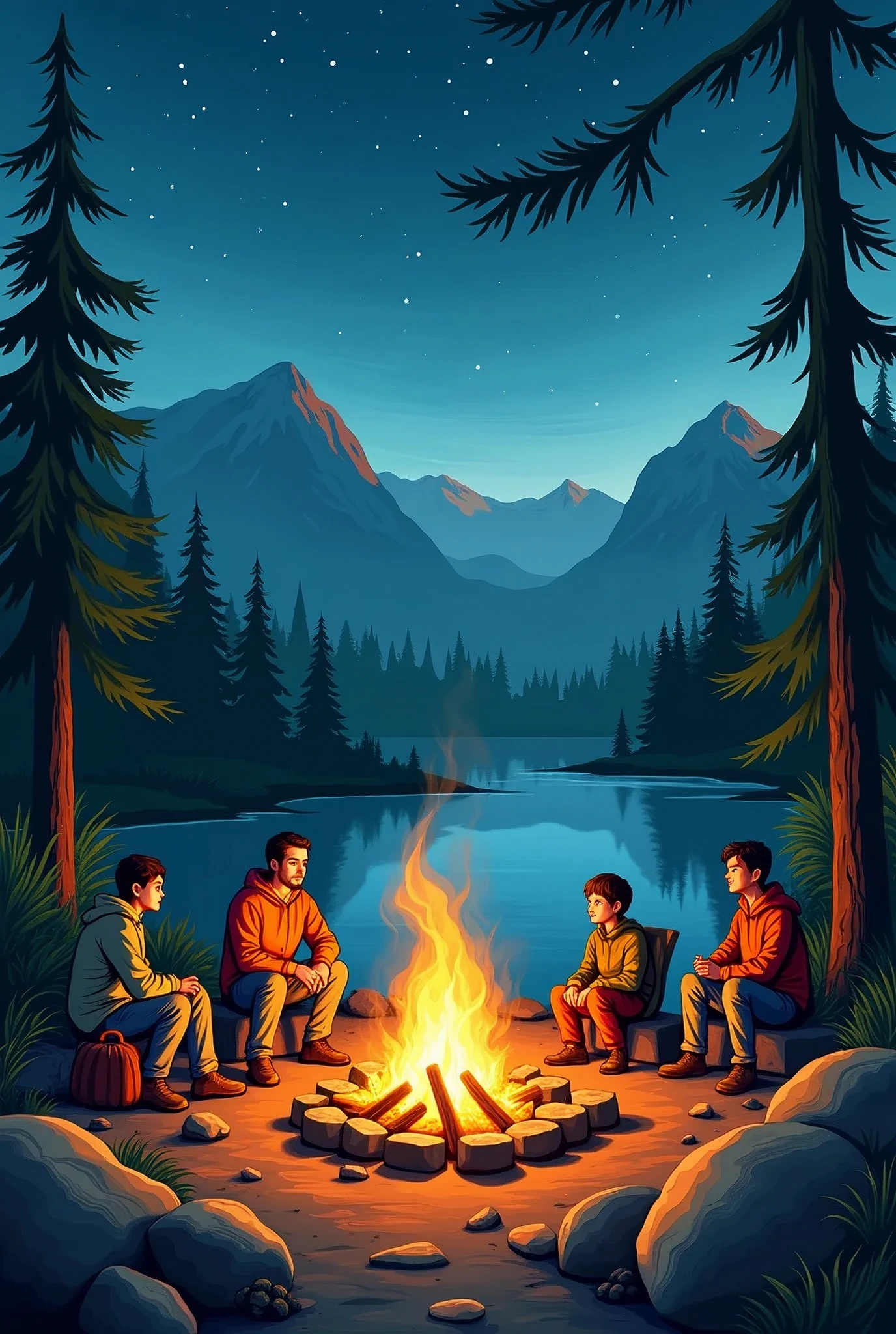 Make a design banner, camping, bonfire.