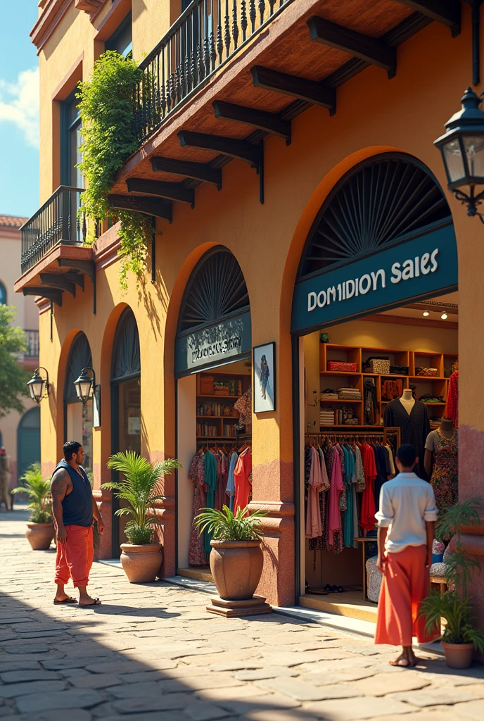 create a clothing sales store, It should look realistic, that is to say, not a drawing, with an infrastructure similar to that of Dominican homes  