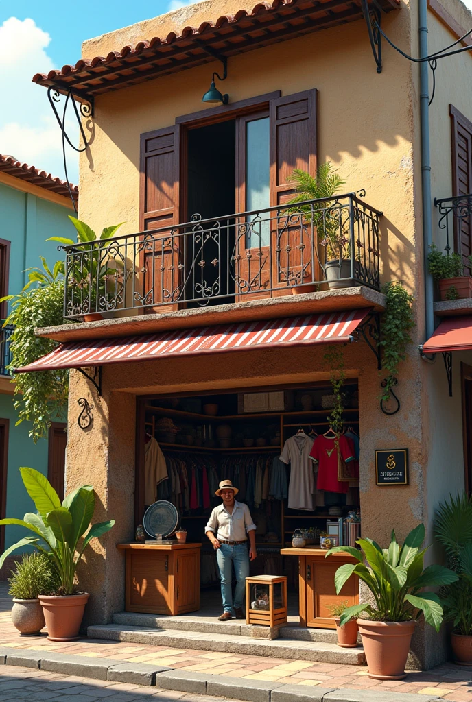 create a small clothing store, It should look realistic, that is to say, not a drawing, with an infrastructure similar to that of Dominican homes  