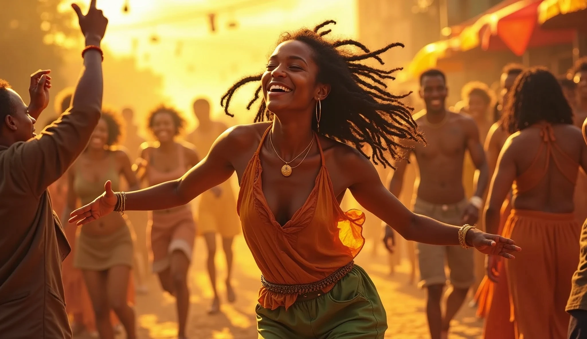 A person who expresses the joy of rhythm々Generate a reggae dance scene with.