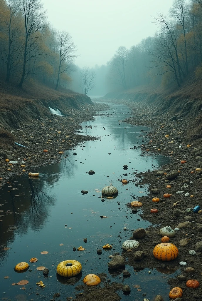 Water in the river contaminated and dirty