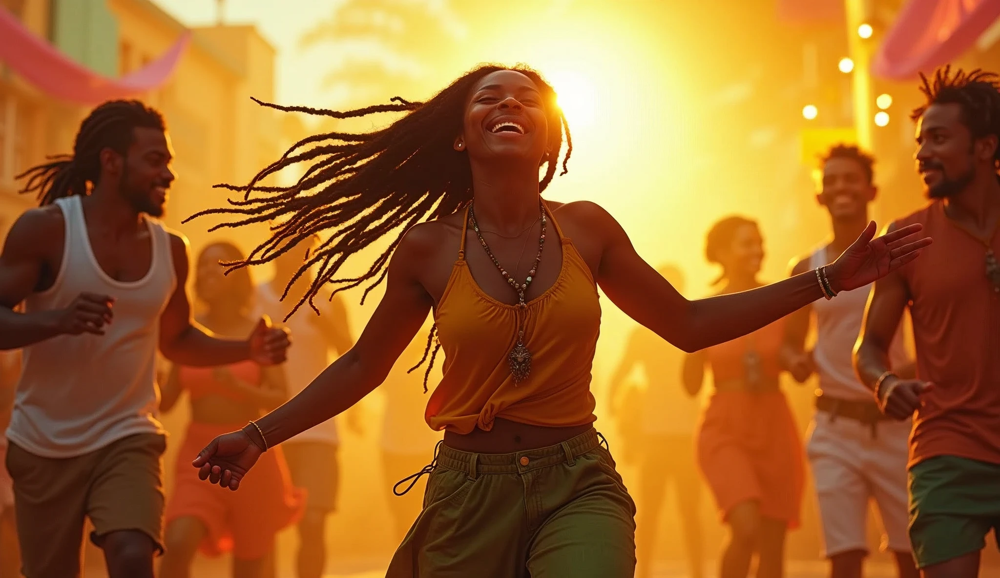 A person who expresses the joy of rhythm々Generate a reggae dance scene with.