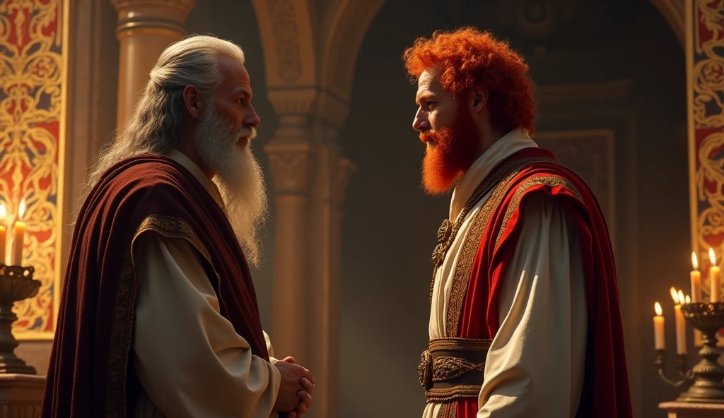 create: "NON-YOUTUBE VIDEO LAYER" 
 a man named king david who was red-haired, talking to a prophet 

