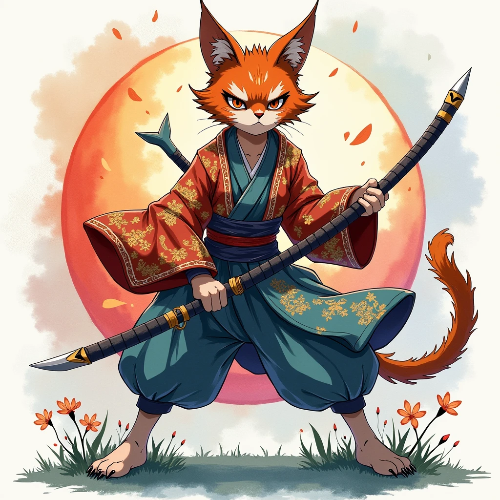 Demon Slayer Style,Illustration Style,Cat-like,watercolor,