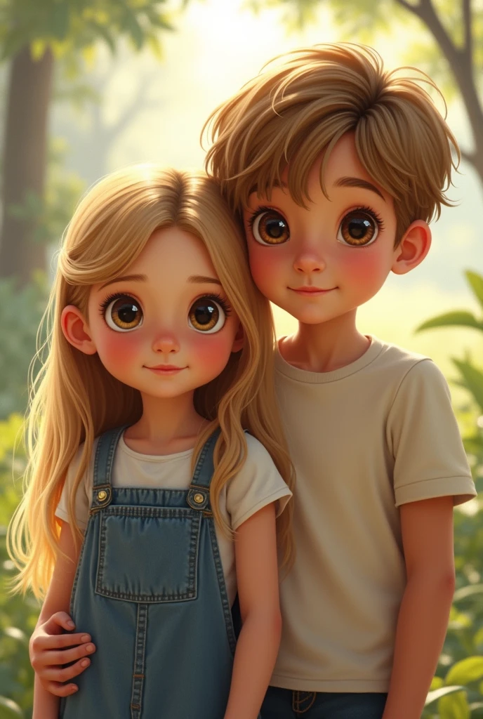 Realistic image of a 6 year old blonde girl next to her 9 year old brother. Image should be well, but realistic.