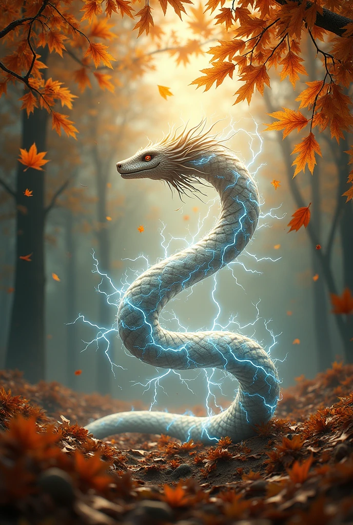 Serpent lightning, leaves fall in autumn, the wind whispers peace is found in the afternoon