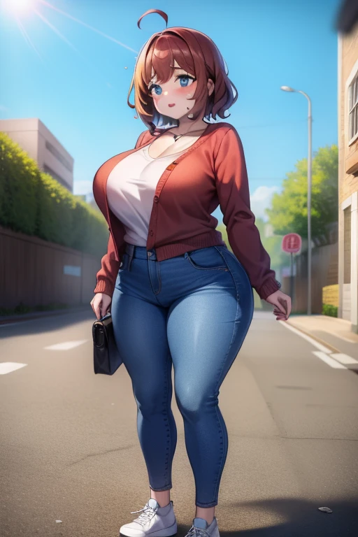 (highest quality)、big head、Confused face、(big breasted clara:1.2) On the street wearing blue jeans and shirt、whole body、erect nipples、ahegao、(BIG ASS)、nipples
((((gos))))