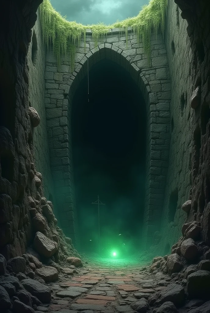 hole in the ground inside a dungeon that leads to an evil pit