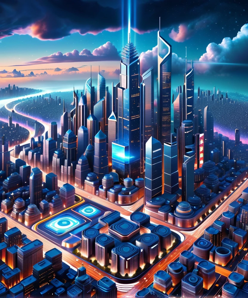 Illuminate the digital landscape with a futuristic, intricately detailed isometric illustration of a vast, sprawling city, where sleek skyscrapers and neon-lit streets symbolize the ever-evolving world of online content creation, set against a backdrop of mesmerizing, swirling clouds of data, highlighting the importance of originality and authenticity in the digital age