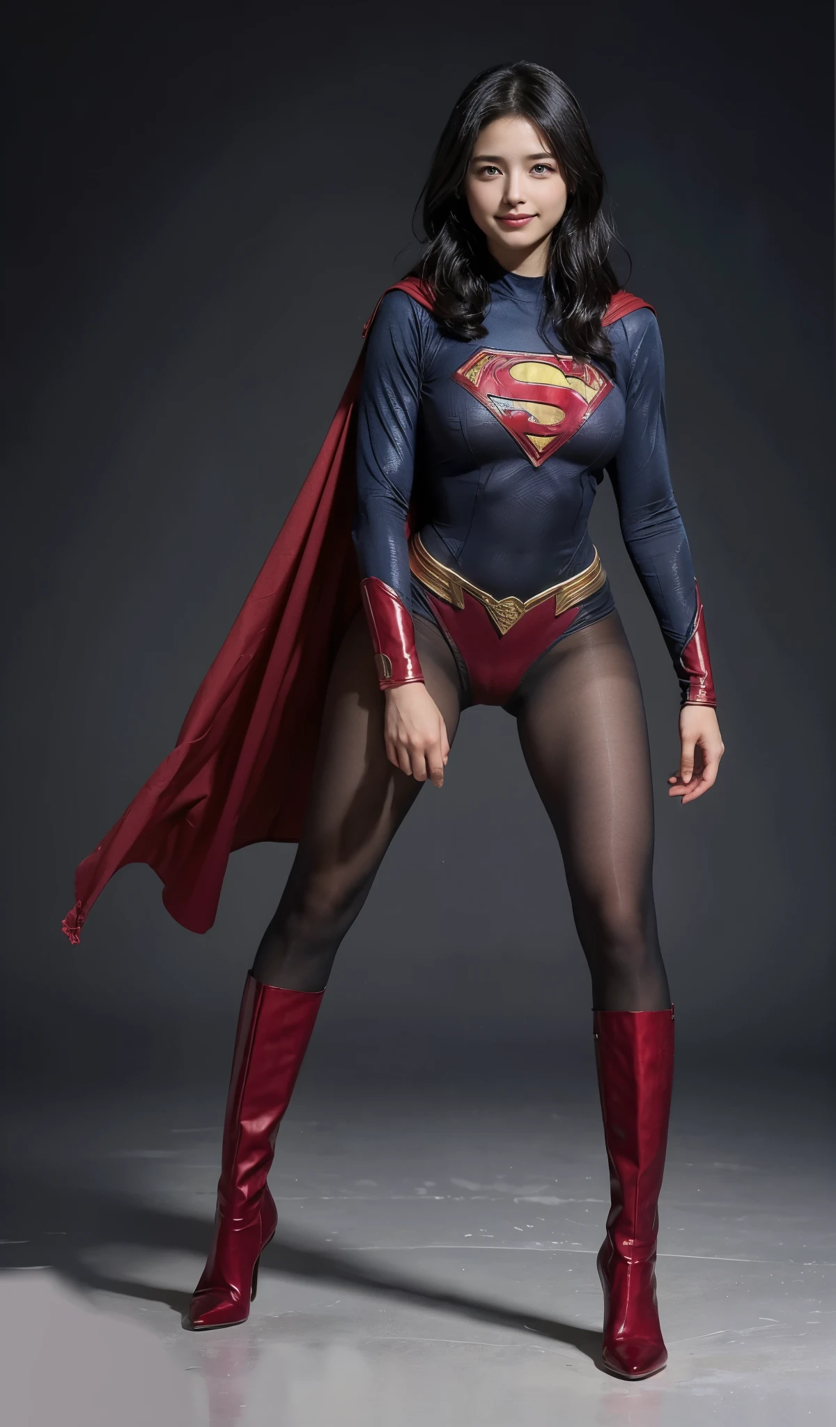 No background、(((Looking down、Looking down)))、(((Beautiful legs in black tights.)))、(((Legally express the beauty of your smile)))、((((Make the most of your original images)))、(((Supergirl Costume)))、(((Beautiful short bob hair)))、(((suffering)))、(((Please wear black tights....、Wear red boots)))、((Best image quality、8k))、((Highest quality、8k、masterpiece:1.3))、(((Preserve background )))、Sharp focus:1.2、Beautiful woman with perfect figure:1.4、Slim Abs:1.2、Wet body:1.5、Highly detailed face and skin texture、8k