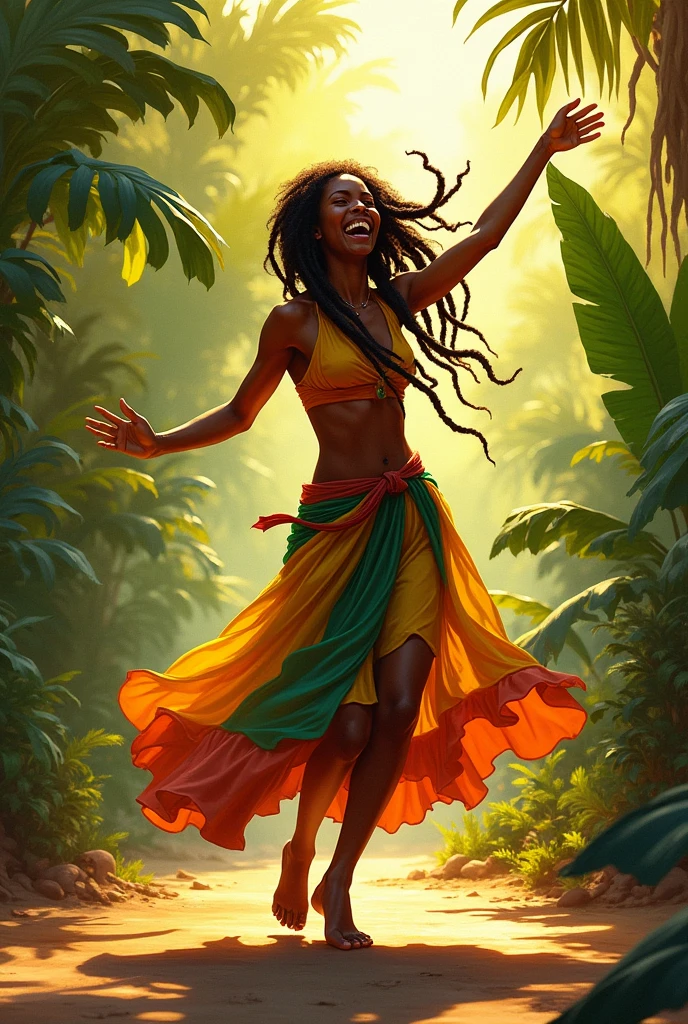 A person who expresses the joy of rhythm々Generate a reggae dance scene with.