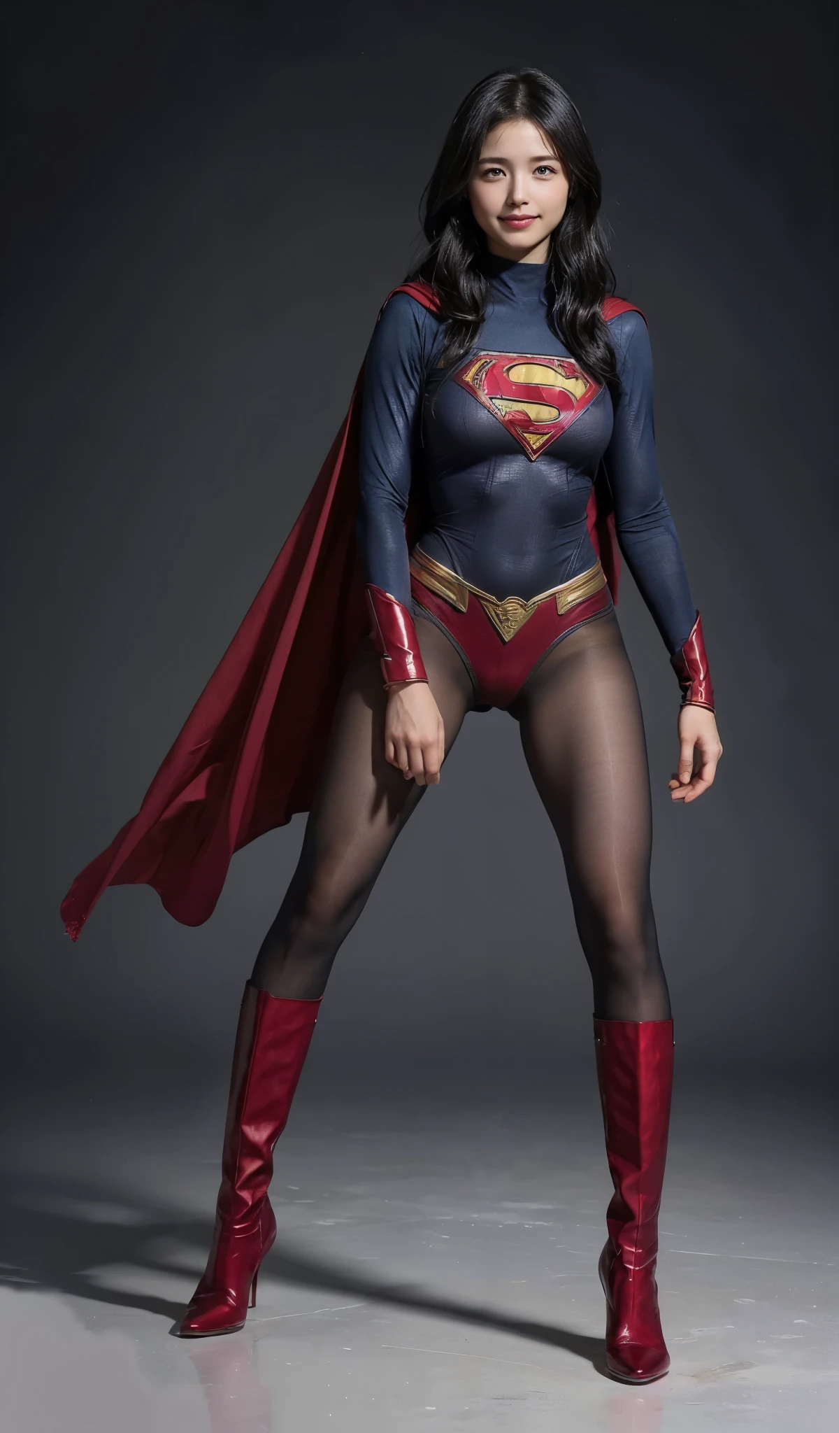 No background、(((Looking down、Looking down)))、(((Beautiful legs in black tights.)))、(((Legally express the beauty of your smile)))、((((Make the most of your original images)))、(((Supergirl Costume)))、(((Beautiful short bob hair)))、(((suffering)))、(((Please wear black tights....、Wear red boots)))、((Best image quality、8k))、((Highest quality、8k、masterpiece:1.3))、(((Preserve background )))、Sharp focus:1.2、Beautiful woman with perfect figure:1.4、Slim Abs:1.2、Wet body:1.5、Highly detailed face and skin texture、8k