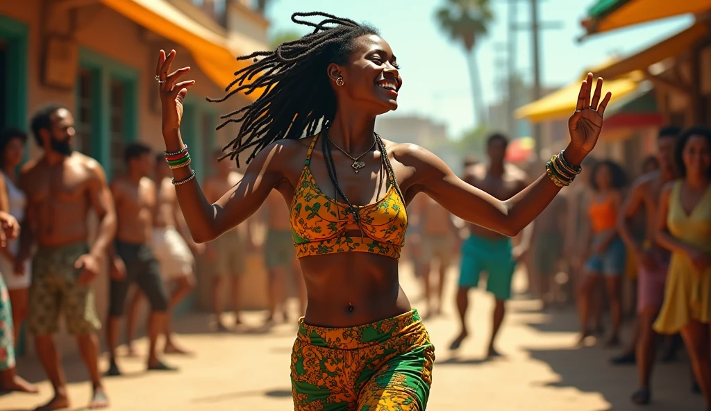 A person who expresses the joy of rhythm々Generate a reggae dance scene with.